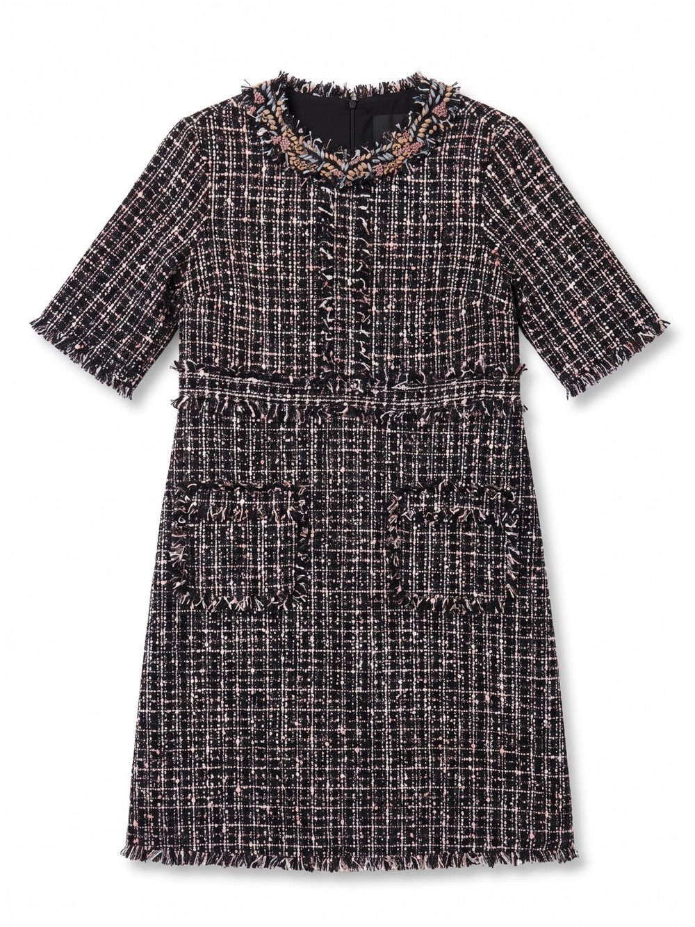 Rickie Freeman Teri Jon Tweed Dress Womens 16 Black NWT Crystal Fringe Pockets - Picture 4 of 13